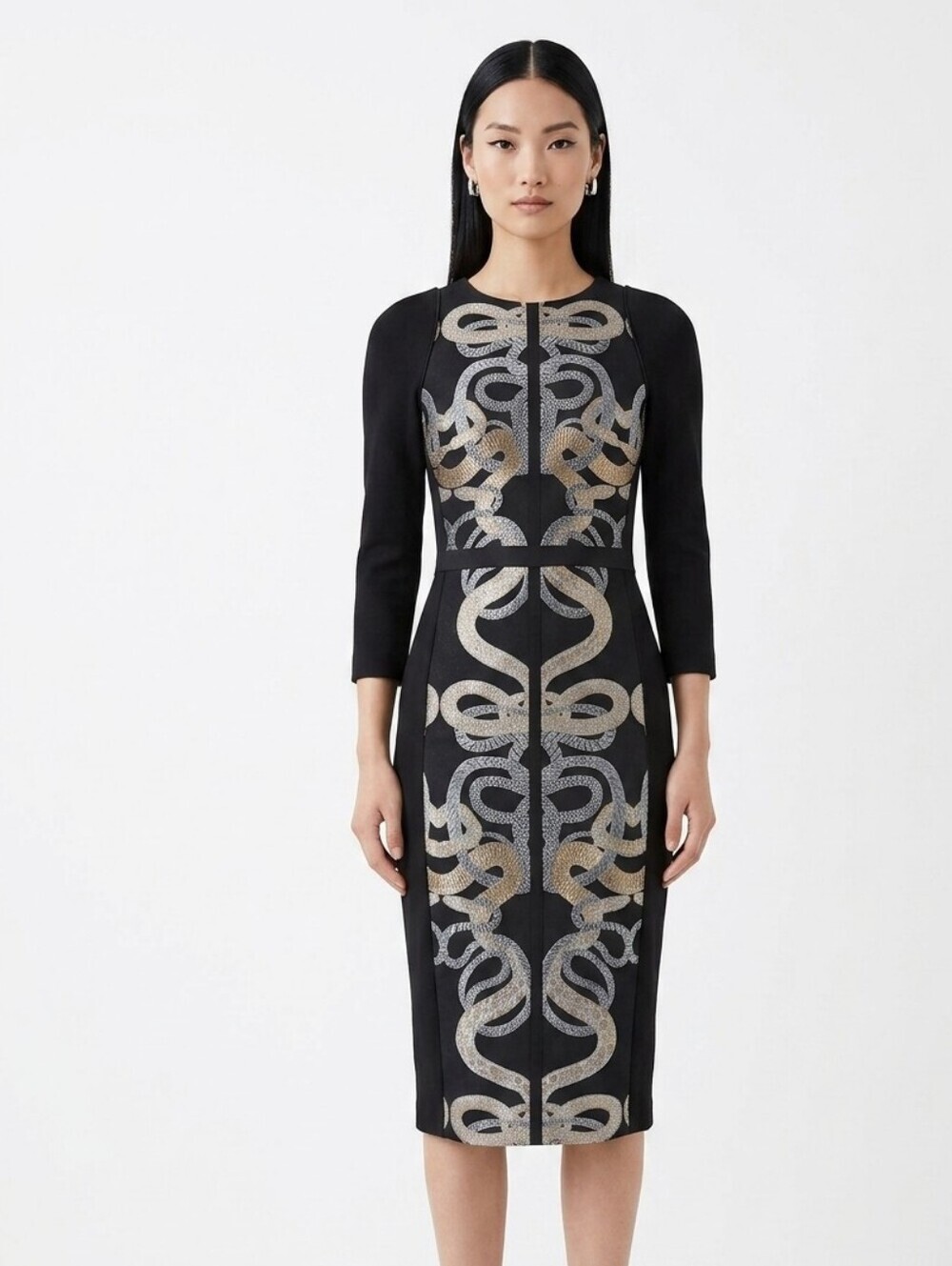 Ted Baker Malicia Snake Jacquard Shift Dress Black Sz 2 Metallic Chic